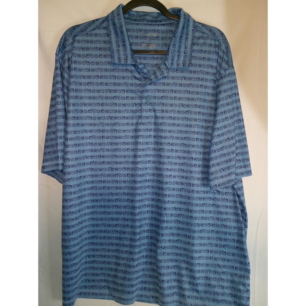 SanSoleil SolTek Men's XL Polo Golf Shirt Blue Cocktail High Ball Drinks UPF‎ 50
